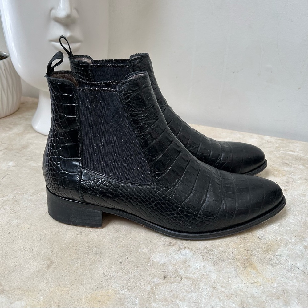Pertini handmade leather black croc embossed Chelsea boot w/glitter EU41 EUC!
